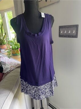 Max Jeans Purple Layered Tank with Floral Underlay